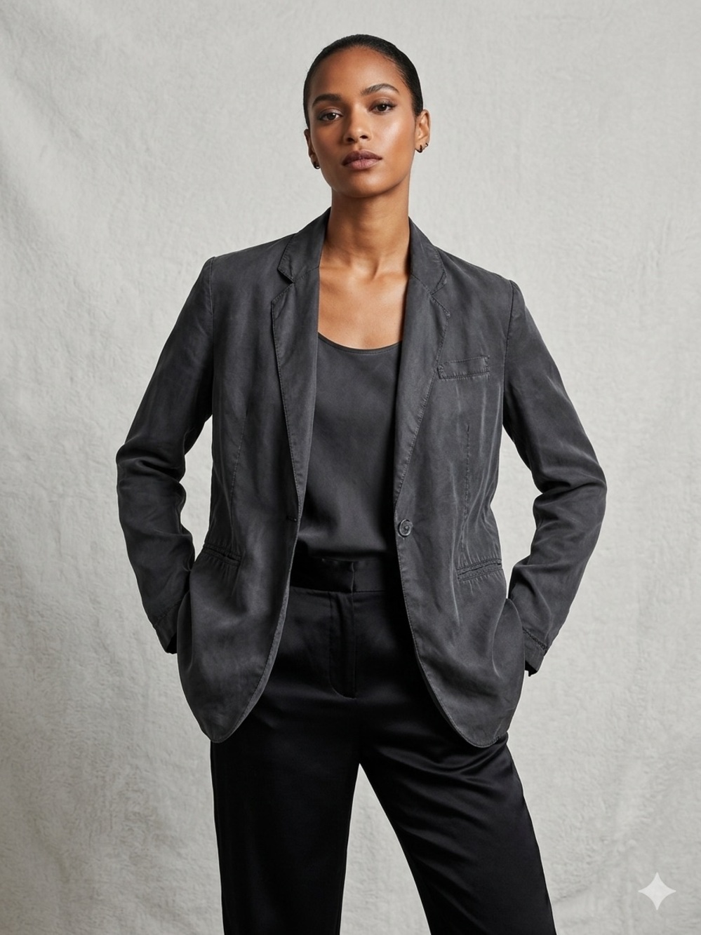Vintage Naked Silk 100% Silk Oversized Blazer Jacket Black Large
